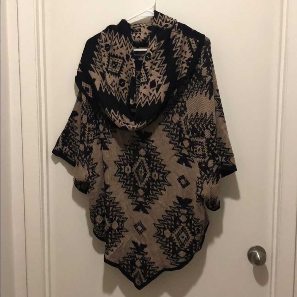 Brown and black sweater shawl